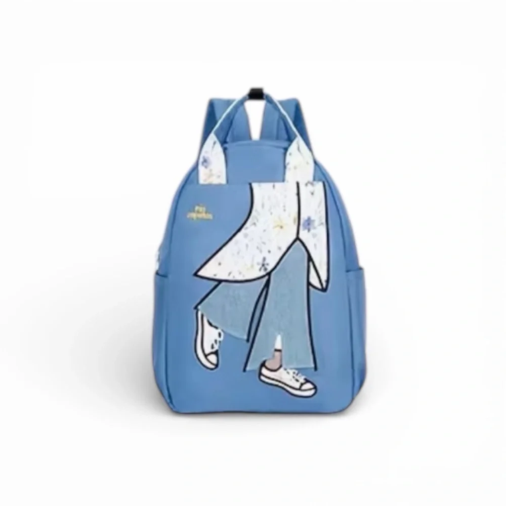Mis Zapatos Blue Backpack; Woman In Sneakers Graphic Design NWT